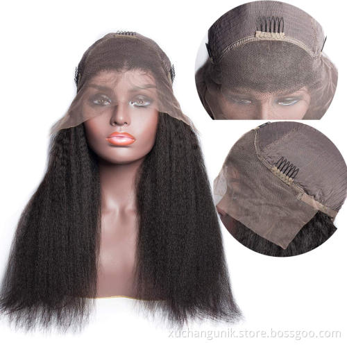 Factory Wholesale Human Hair Wigs Super Yaki Straight Brazilian Hair 13*4 Lace Front Wig 360 Swiss Lace Frontal with Baby Hair